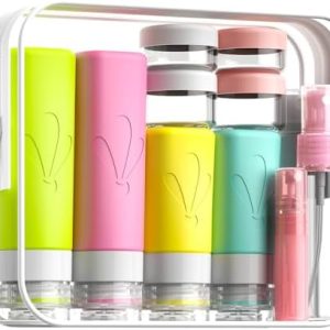 INSFIT 17 Pack Silicone Travel Bottles Set - CAA Compliant Leakproof Toiletries Containers, Reusable Travel Size Accessories for Women & Men, Airplane Essentials, Shampoo Lotion Organizer