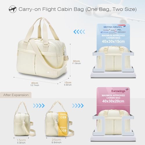 SPAHER Expandable Cabin Bag British Airways Hand Luggage Bag 40x30x15 to 40x30x25 Eurowings Wizzair Travel Duffle Bag Carry On Bag Under-seat Holdall Bag Hospital Bag Maternity Overnight Bags - Image 3