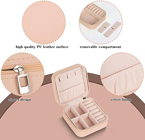 Jewellery Box for Women, Mini Portable Jewelry Box Organiser,PU Leather Jewlerrying Display Holder, Small Travel Jewellery Box for Girls, Women, Mother, Daughter,Lotus Root Starch (12UF010I) - Image 4