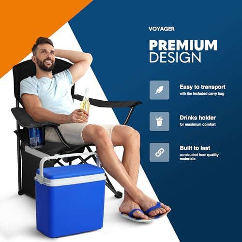 Voyager Folding Camping Chair 2-Pack, Lightweight with Pocket and Drinks Holder, Holds up to 120kg Each, Easy to Transport, Foldable Outdoor Chair Set -Black - Image 4