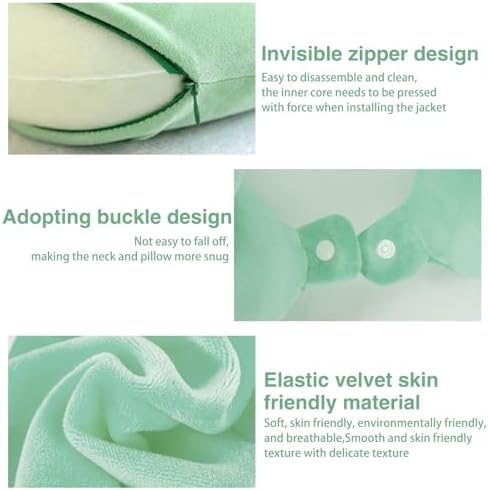 Travel Pillow Kids Travel Pillow with Sleep Eye Mask Cute Neck Pillow for Travel Soft Memory Foam Travel Neck Pillow for Adults and Kids Airplane Sleeping Travel and Camping (green dinosaur) - Image 4