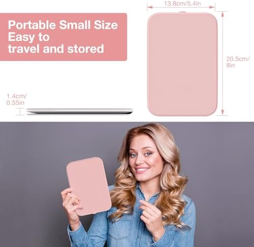 Kintion Travel Makeup Mirror, Portable LED Lighted Makeup Mirror, 360° Rotation Touch Screen, 3-Color Dimmable Lighting, Rechargeable Tabletop Folding Vanity Mirror, Pink - Image 2