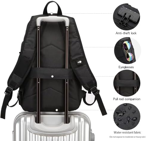 Anti-Theft Laptop Backpack,Business Travel Backpack Bag with USB Charging Port Lock,Water Resistant College School Computer Rucksack Work Backpack for Mens Womens Fits 15.6 Inch Laptop-Black - Image 5