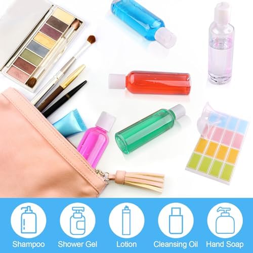 Travel Bottles, 60ml Empty Refillable, 10pcs Clear Containers with 2 Funnels and Colorful Labels, Reusable Plastic Bottles for Shampoo, Lotions, Cosmetics - Image 6