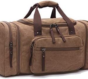 Duffle Bag, Unisex Canvas Holdall, Large Travel Duffles Travel Carry On Duffle Bags Overnight Weekend Weekender Bag Travel Tote for Men and Women Coffee