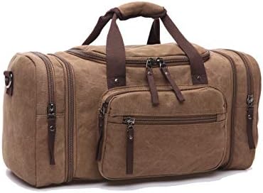 Duffle Bag, Unisex Canvas Holdall, Large Travel Duffles Travel Carry On Duffle Bags Overnight Weekend Weekender Bag Travel Tote for Men and Women Coffee