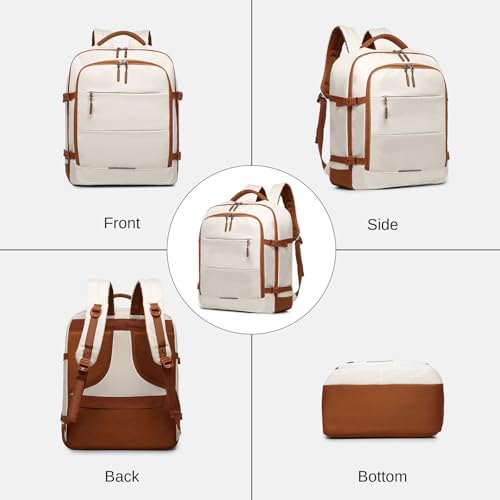 Kono Cabin Travel Backpack 45 x 36 x 20 cm Easyjet Luggage Bag Laptop Weekend Duffel Bag 30L (Beige/Brown) - Image 6