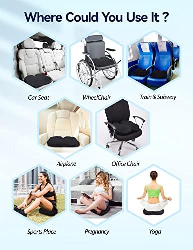 Travel Ease Ergonomic Seat Cushion, Premium Gel Memory Foam Chair Pad with Anti-Slip Base for Long Hours Sitting Comfort, Hip Support Pillow for Office Chair, Car Seat, Gaming Chair (Black) - Image 6
