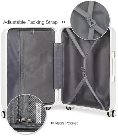Kono Suitcase Sets of 2 Piece Lightweight Carry On Hand Cabin Luggage Polypropylene Hard Shell Suitcase with TSA Lock Spinner Wheels Travel with Beauty Case (Set of 2, White) - Image 6
