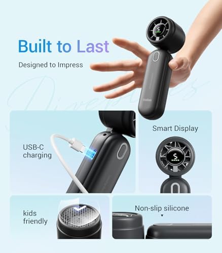 iTurbo High-Speed Portable Handheld Turbo Fan, LED Display, 2000mAh Rechargeable Battery, 5 Wind Speeds, Up to 6H Runtime, Mini Fan for Travel, Commute, Outdoor, Gifts for Women Men - Image 3
