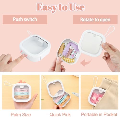 3Pcs Hair Tie Organizer, Portable Travel Qtip Holder Hair Accessories Organizer Box, Stackable Cotton Swab Dispenser Hair Accessory Box for Girls, Women, Bathroom, Desktop (White, Pink) - Image 4