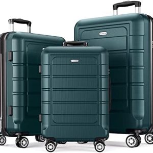 SHOWKOO Luggage Sets 3 Piece Hard Shell PC+ABS Expandable Lightweight Durable Trolley Travel Suitcase with Spinner Wheels TSA Lock, 20" 24" 28" -Army Green