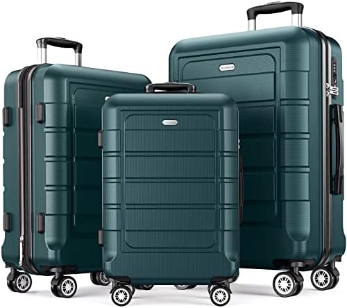 SHOWKOO Luggage Sets 3 Piece Hard Shell PC+ABS Expandable Lightweight Durable Trolley Travel Suitcase with Spinner Wheels TSA Lock, 20" 24" 28" -Army Green