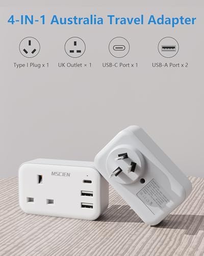 UK To Australia Plug Adapter with 3 USB, China New Zealand Australian Plug Adaptor from UK, 4 in 1 Grounded Charger UK to Australia Travel Plug Adaptor for AUS NZ Argentina Fiji and More (Type I) - Image 2