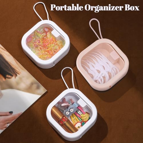 3Pcs Hair Tie Organizer, Portable Travel Qtip Holder Hair Accessories Organizer Box, Stackable Cotton Swab Dispenser Hair Accessory Box for Girls, Women, Bathroom, Desktop (White, Pink) - Image 5