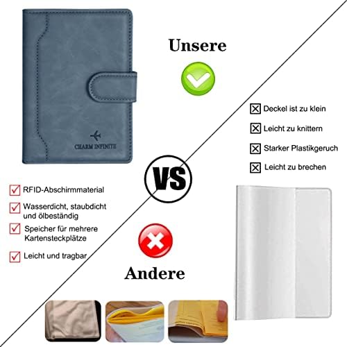 Passport Holder Cover, Leather RFID Travel Wallet Case Organiser with RFID Blocker, Passport Cover for Passport, Business Cards, Credit Cards, Boarding Passes (Blue) - Image 3