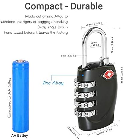 CFMOUR TSA Suitcase Locks - 1, 2, 3, 4, 5, 6 Pack 4-Dial Security Travel Combination Padlock for Suitcases Luggage Case Bag Code Lock - Black (Pack of 2) - Image 4