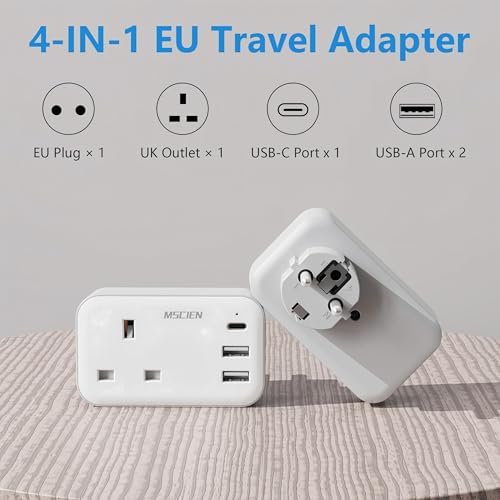 UK to European Plug Adapter with USB C,Travel Plugs UK to EU for Germany,France,Spain,Turkey,Greece and Iceland, - Image 3
