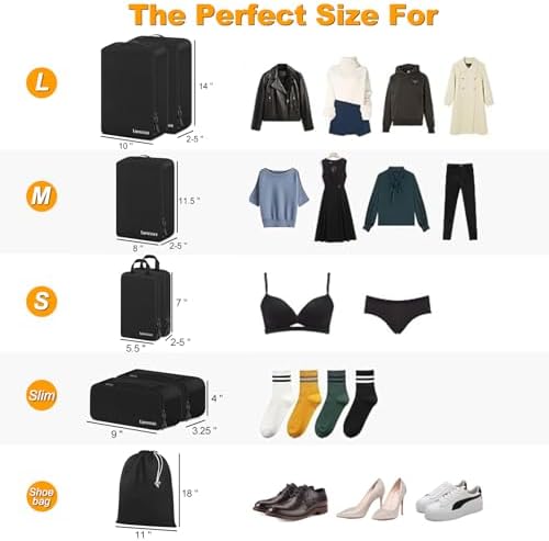 Compression Packing Cubes, Lumesner 8 Set Travel Packing Cubes for Carry on Suitcases, Compression Suitcase Organizers Bag Set & Travel Cubes (8-piece, Black) - Image 2