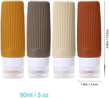 Travel Bottles for Toiletries,BPA Free,90ml Silicone Leak Proof Refillable Portable Squeeze Empty Accessories Travel Size Liquid Cosmetic Lotion Shampoo Conditioner Bottles Containers(4 Pack Brown) - Image 7