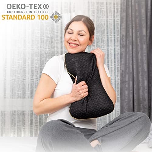 Travel Pillow - Ergonomic Neck Support Memory Foam with Temperature-Regulating Pillowcase - Includes Extra Cotton Cover and Carry Bag (15,7 x 10,6 x 3,9 In - Black + Extra Cover) - Image 6