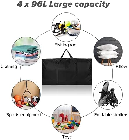 4 Pack Extra Large Travel Duffle Bag, Foldable Waterproof 600D Oxford Cloth Heavy Duty Holdall Bags for Men Women, Strong Moving Boxes for House, Luggage Bags 96L (Black) - Image 4