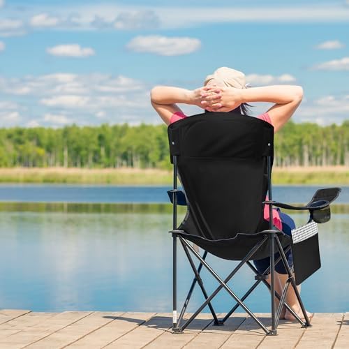 Voyager Folding Camping Chair 2-Pack, Lightweight with Pocket and Drinks Holder, Holds up to 120kg Each, Easy to Transport, Foldable Outdoor Chair Set -Black - Image 2