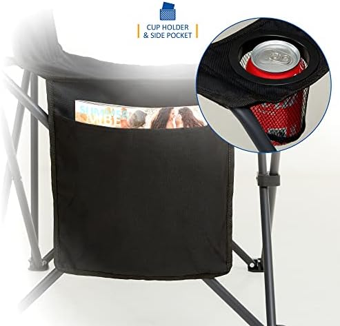 SUNMER Set of 2 Folding Camping Chairs, Extra-Wide Lightweight Outdoor Chairs with Armrests, Cup Holder and a Side Pocket, 120kg Capacity per Chair - Black - Image 7
