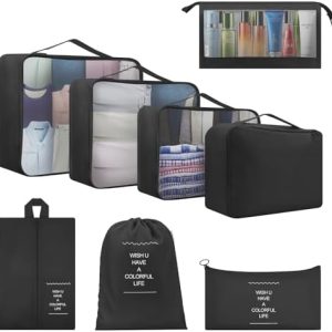 Packing Cubes for Suitcase, 8 PCS Travel Luggage Packing Organizers Waterproof Travel Essentials (Dark Black)