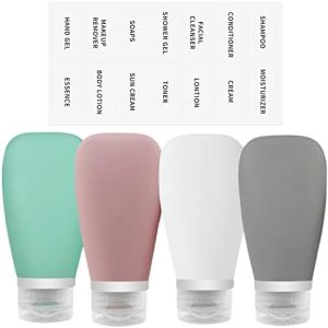 Travel Bottles for Toiletries 90ml, 4 Pack Silicone Travel Toiletries Portable Travel Containers Set Leak Proof Refillable Squeezable Silicone Bottle for Liquid Shampoos, Soap and Cosmetic