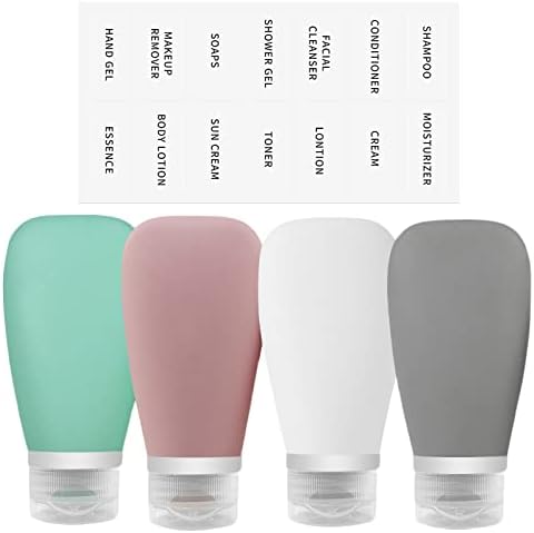Travel Bottles for Toiletries 90ml, 4 Pack Silicone Travel Toiletries Portable Travel Containers Set Leak Proof Refillable Squeezable Silicone Bottle for Liquid Shampoos, Soap and Cosmetic