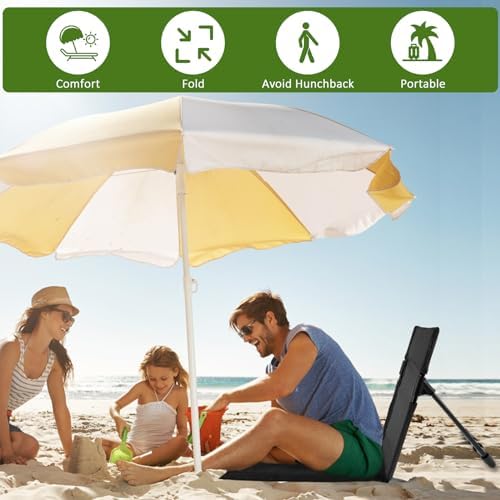 Folding Beach Chair Lightweight Camping Floor Chair with Storage Bag Portable Seats Low Beach Chair Fold up Chair Sun Lounger Back Chair for Fishing Barbecues Hiking Traveling Outside Activities - Image 3