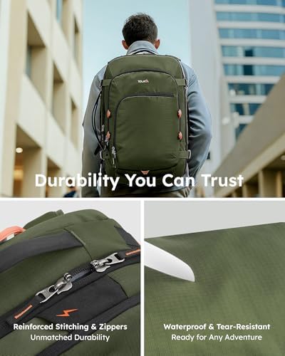 Tolaccea 35-45L Travel Laptop Backpack, Carry On Backpacks,Travel Rucksack Cabin Size, TSA Friendly Flight Approved Hand Luggage Backpacks Fit 15.6 Inch Laptop, Business Rucksack (Army Green) - Image 7