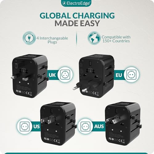 ElectroEdge Plug Adapter Worldwide with 2 USB-C, 2 USB-A and 1 AC Socket, International Travel Adapter UK to European Power, Universal Plug Adaptor for EU USA Australia Thailand - Image 2