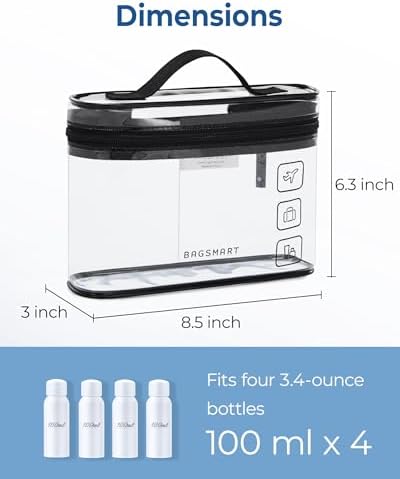 BAGSMART TSA Clear Toiletry Bag,2 Pack PVC Makeup Cosmetic Bag Organizer,Quart Size Travel Bag for Toiletries,Carry-on Travel Accessories Essentials,Purple-2pcs - Image 4