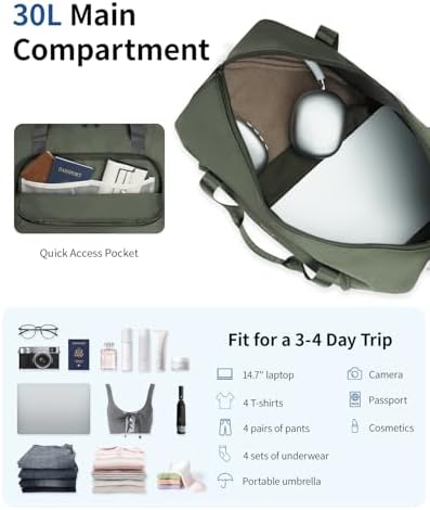 ECOHUB for Easyjet Cabin Bag 45x36x20, Underseat Foldable Travel Duffel Bag, Hand Luggage Holdall Bag for Airlines with Wet Pocket, Carry on Overnight Weekend Bag for Women, Patent Pending (Green) - Image 4