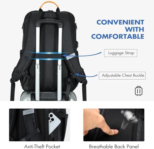 Laptop Backpack for Men - 900D Travel Backpack fit 17.3 Inch Laptop, Tech Backpack with USB Charging Port Anti-Theft Pocket, 30L Smart Rucksack for College Business Work Overnight Black - Image 6