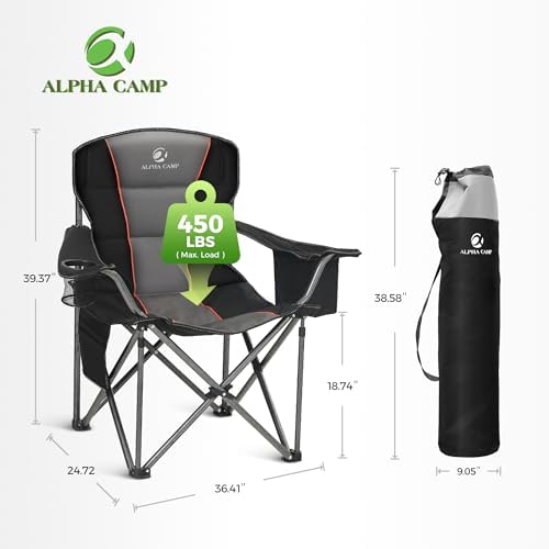 ALPHA CAMP Camping Chairs for Adults Heavy Duty Camping Chair Up to 200 kg Folding Camp Chair with Cup Holder and Cooler Bag for Outdoor Picnic Fishing, Lightweight and Portable, Black - Image 2