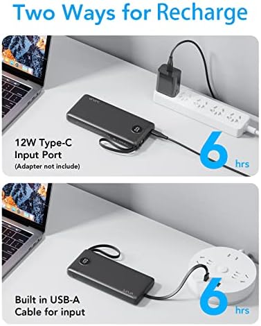 VRURC 10000mAh Power Bank With Built in Cables,USB C Battery Pack Portable Charger with 5 Outputs 2 Inputs Powerbank LED Display compatible with iPhone 14 13 12 Samsung S21 S20 Xiaomi - Image 5