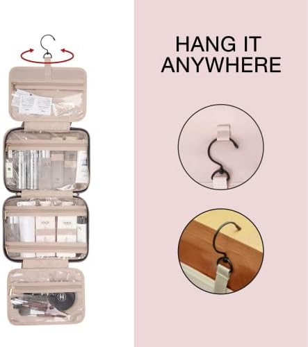 BAGSMART Hanging Toiletry Bag Travel Large Wash Bag Womens Cosmetic Bag Clear for Full Sized Container Pink - Image 3