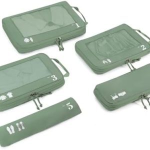 ECOHUB 5 Set Compression Packing Cubes for Suitcases Organiser Bags Travel Accessories with Shoes Bag Tear-resistant Travel Cubes with ID Tag Expandable Packing Bags(Green)