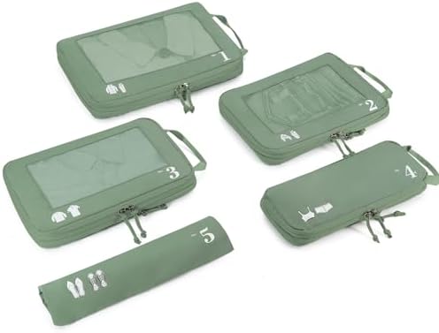 ECOHUB 5 Set Compression Packing Cubes for Suitcases Organiser Bags Travel Accessories with Shoes Bag Tear-resistant Travel Cubes with ID Tag Expandable Packing Bags(Green)