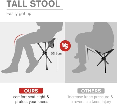EVER ADVANCED Folding Stool Tripod Tall 53 cm Lightweight Camping Stool Compact Portable Fishing Tripod Camping Chair Collapsible for Outdoor Travel Walking Garden Backpack Hold Up 102 KG - Image 6