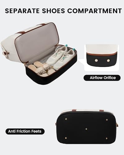 LOVEVOOK Travel Bags for Women, Large Weekend Overnight Hospital Maternity Duffel Gym Waterproof Ladies Holdall Carry On Bag with Shoe Compartment & Toiletry Bag, Black & White - Image 5