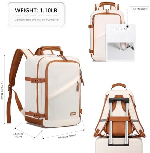 Kono Cabin Bag 40x20x25 for Ryanair Underseat Travel Carry-on Backpack Cabin Size 20L (Beige/Brown) - Image 3