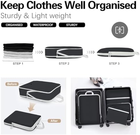 Compression Packing Cubes for Backpack,Suitcase Organiser Bags,Travel Packing Cubes Compression Set,Waterproof Travel Organiser Packing Bags,Packing Cubes for Suitcases Compression(Black 5 Pack) - Image 2