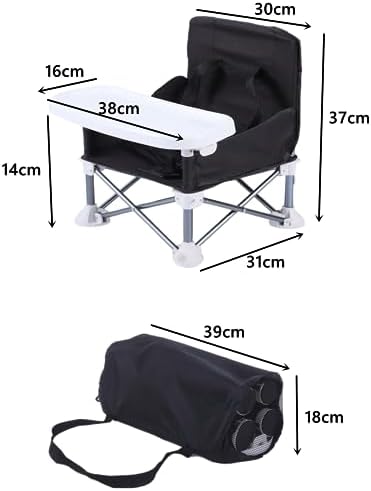 Baby Folding Dining Chair Portable High Multifunctional Child Little Seat Dining Aluminum Alloy Travel Compact Booster Seat with Tray Black - Image 2