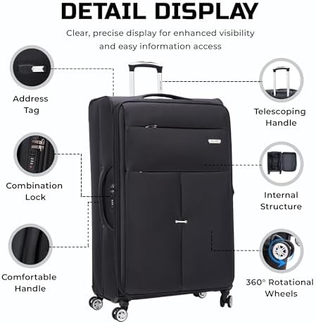 Extra Large Suitcase 32" Super Lightweight Luggage 20% Expandable 4 Wheels Spinner 3-Digit Combination Lock Soft Shell Luggage Check in for 30kg - Image 6