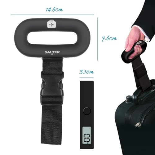 Salter 9500 BKDCTMEU16 Digital Luggage Scale - Suitcase Weighing Scales, Carry On Baggage Weight, Easy Grip Handle, 40kg / 88 lbs Capacity, Secure Clip Fastening, Lightweight, Includes Battery - Image 7