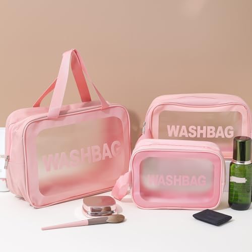 Clear Travel Toiletries Bag for Women, 3 Pack Toiletry Bags with Zippers Travel Essentials PVC Waterproof Cosmetic Clear Wash Bag for Girls - Image 8